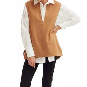 NEW CRESCENT tory wool blend vest in camel